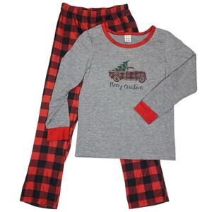 Christmas Pajamas Kids 10/11 Antique Truck Buffalo Plaid Holidaycore Matching PJ